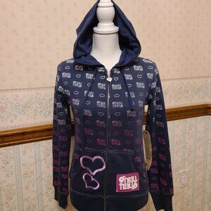 Y2K O'NEILL COMFY HOODIE - GRAPHIC DESGIN-- ZIPPER CLOSURE BLUE/PINK SIZE (M)